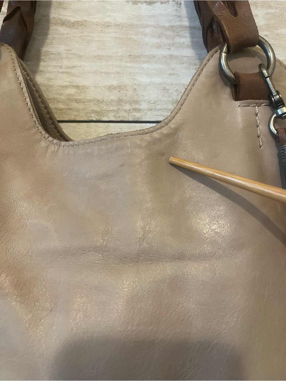 The Sak Taupe Tote with Brown Tassel and Braided Trim Minimalist Neutral - Picture 6 of 11